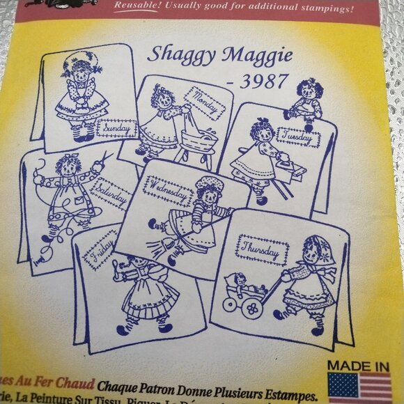 Aunt Marthas Iron-On Transfers Shaggy Maggie 3987 Colonial Patterns Raggedy Ann - Picture 2 of 4